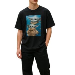STAR WARS Mens Black Grogu Baby Yoda The Manalorian Graphic Crewneck T-Shirt XL